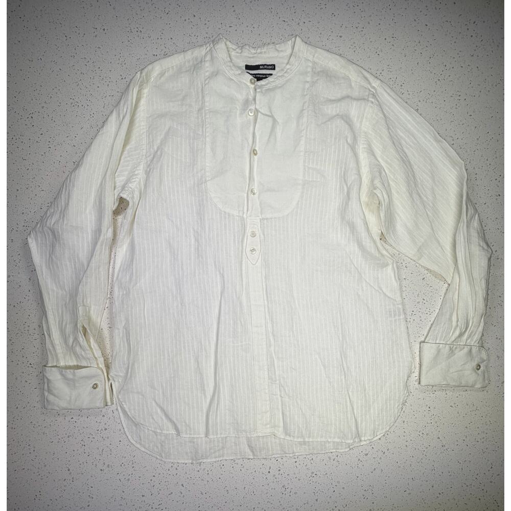 Murano Mens Linen Shirt Large White Long Sleeve Henley Beach Resort Lightweight